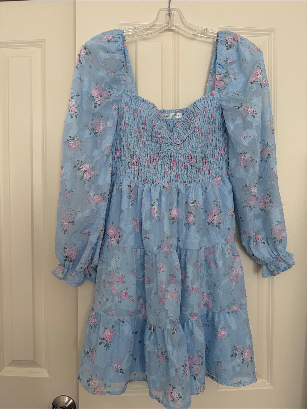 Light Blue Floral Smocked Dress